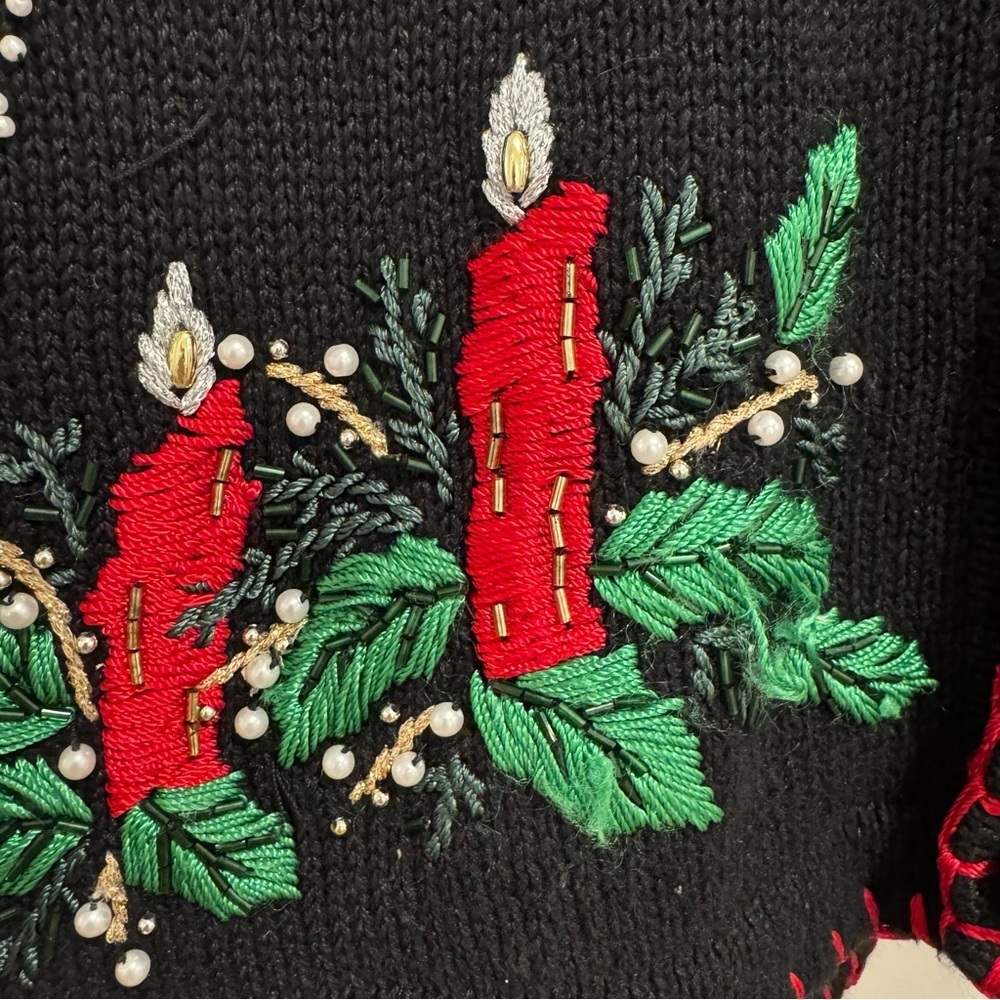 Victoria Jones Candles in the Starlight Christmas Sweater, Faux Fur Collar Small - Picture 4 of 5